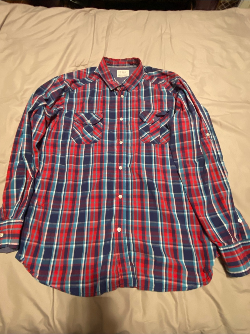 PD&C Red and Blue Plaid Button-Down Shirt